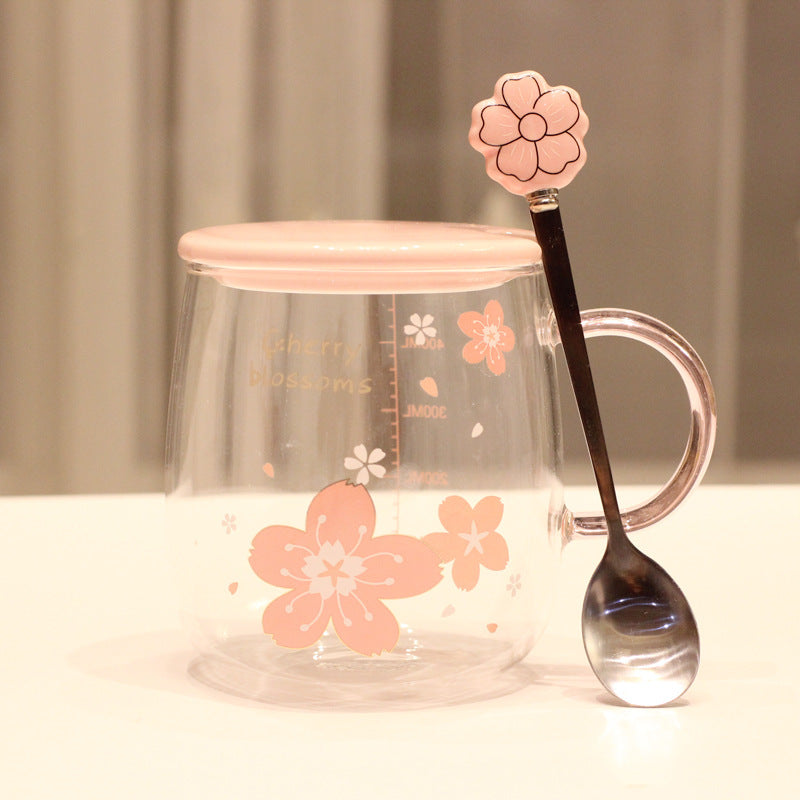 Glass Spoon With Lid Heat-resistant Flower Tea Cup Cute Girl Home