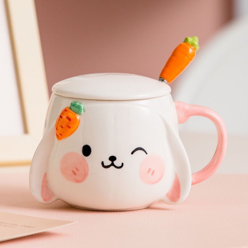 Ceramic Cute Rabbit Mug With Lid Spoon