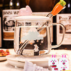 Transparent Glass Rabbit Cup with Handle & Lid