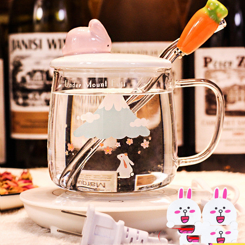 Transparent Glass Rabbit Cup with Handle & Lid