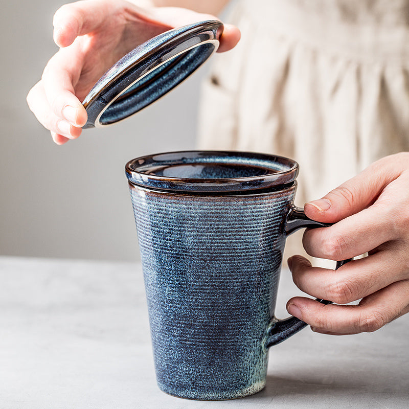 Vintage Ceramic Tea Cup with Lid and Filter