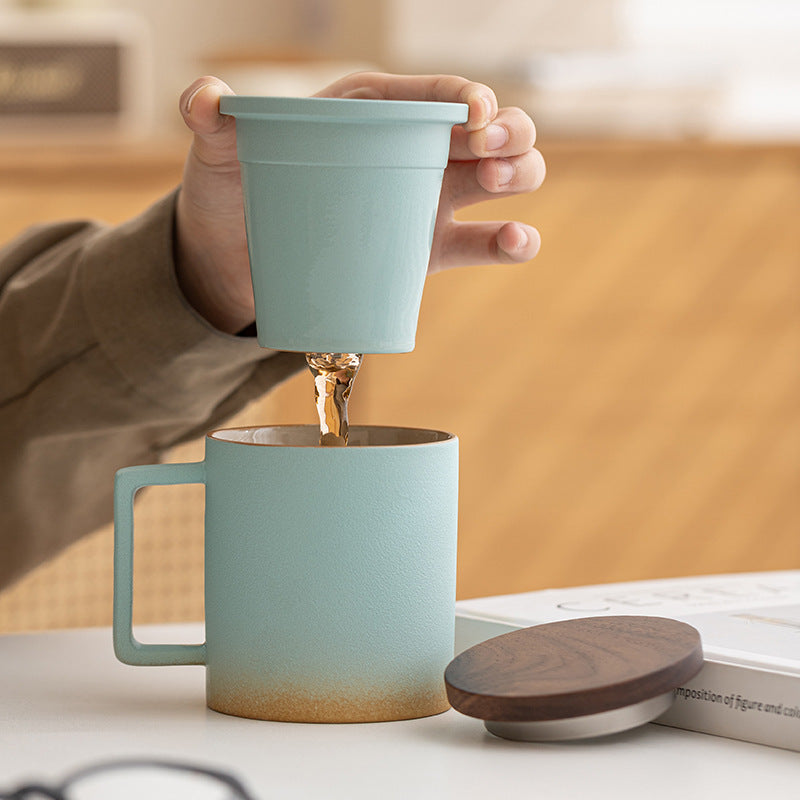Beautiful Covered Filter Water Cup Ceramic Office