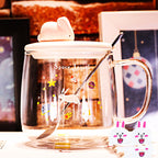 Transparent Glass Rabbit Cup with Handle & Lid