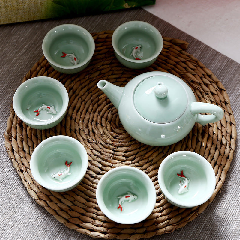 Celadon small fish cup carp tea set