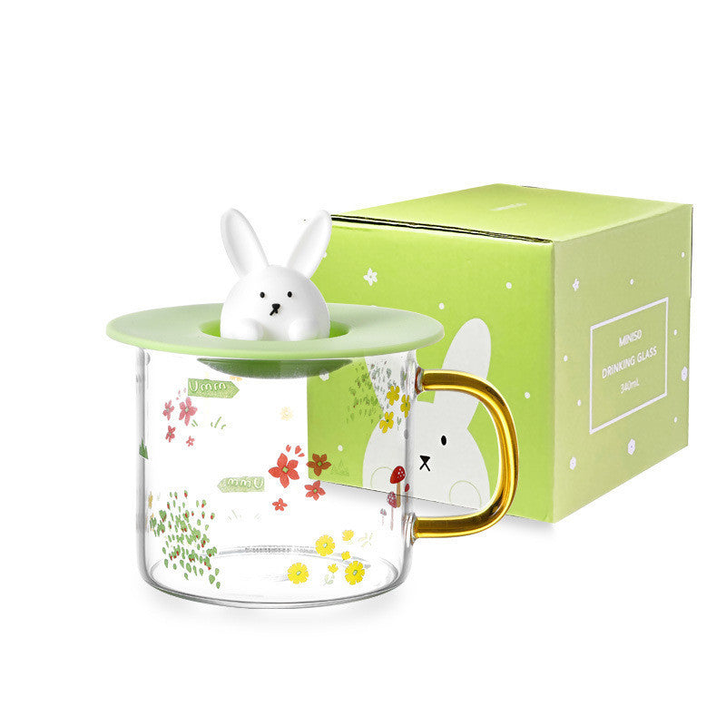 Transparent Glass Rabbit Cup with Handle & Lid