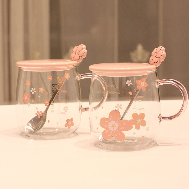Glass Spoon With Lid Heat-resistant Flower Tea Cup Cute Girl Home