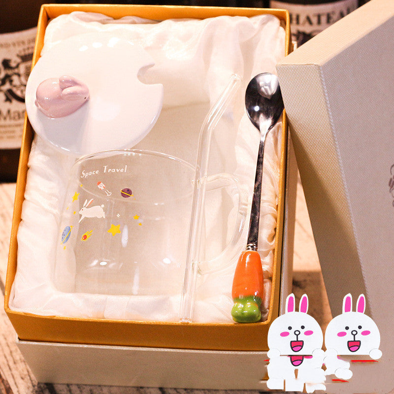 Transparent Glass Rabbit Cup with Handle & Lid