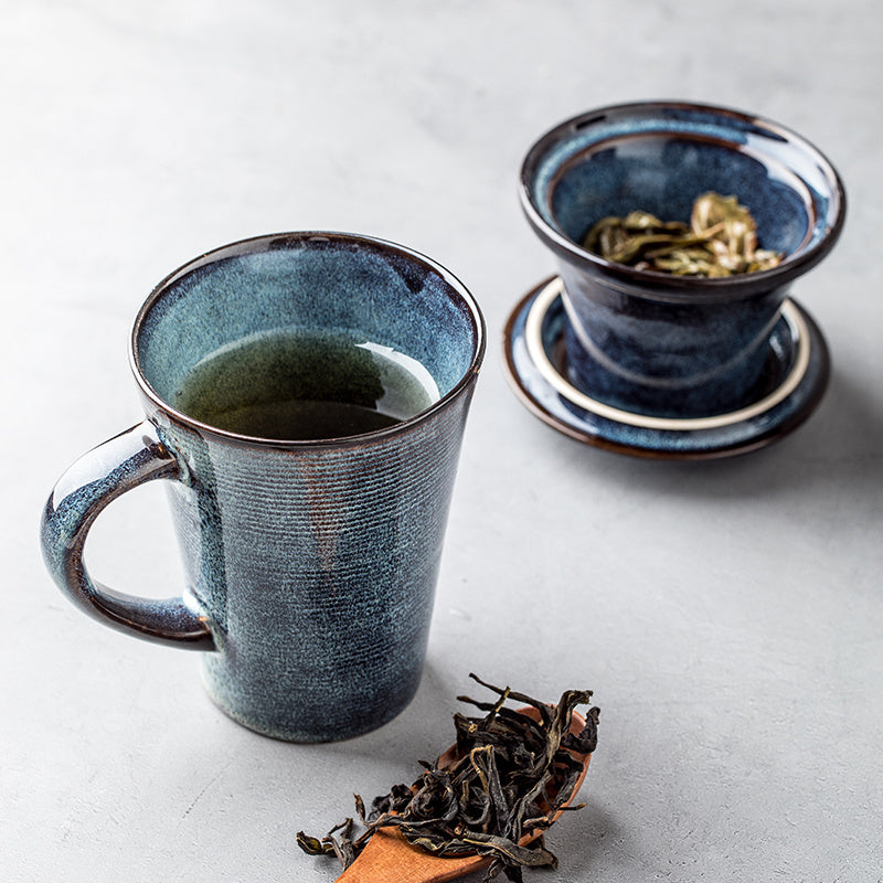 Vintage Ceramic Tea Cup with Lid and Filter