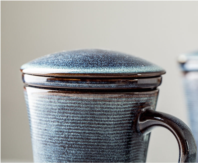 Vintage Ceramic Tea Cup with Lid and Filter