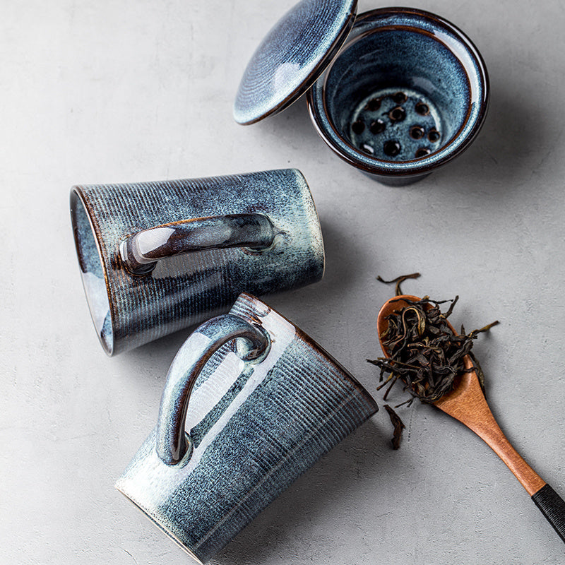 Vintage Ceramic Tea Cup with Lid and Filter