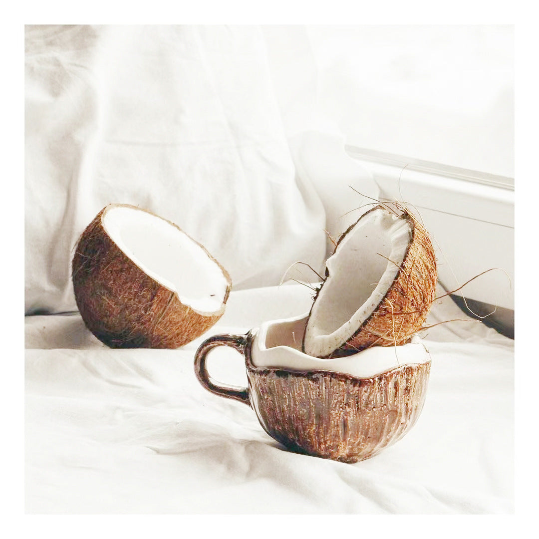 Vintage Hand-pinching Irregular Ceramic Mark Coconut Cup