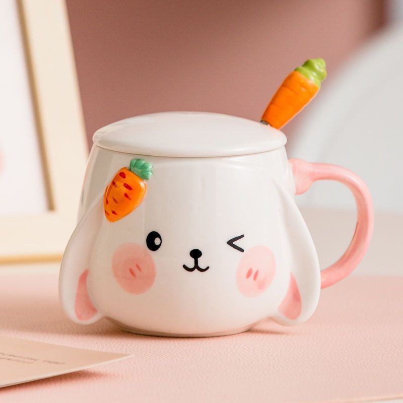 Ceramic Cute Rabbit Mug With Lid Spoon