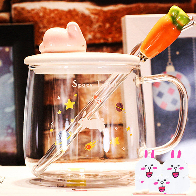 Transparent Glass Rabbit Cup with Handle & Lid