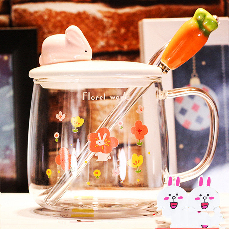 Transparent Glass Rabbit Cup with Handle & Lid