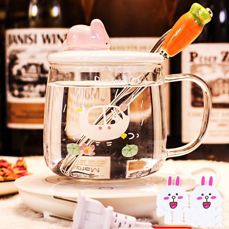 Transparent Glass Rabbit Cup with Handle & Lid