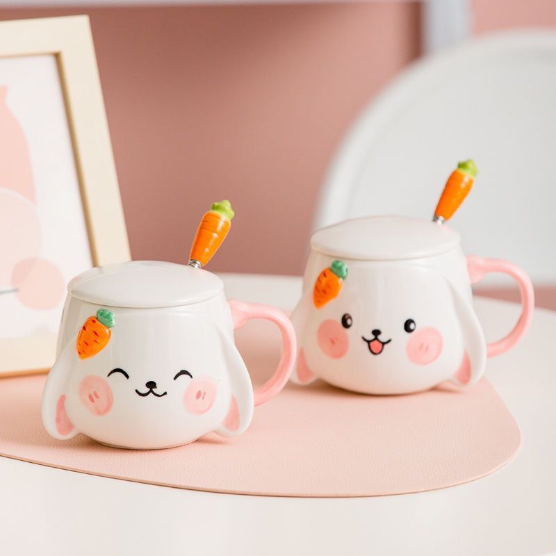 Ceramic Cute Rabbit Mug With Lid Spoon