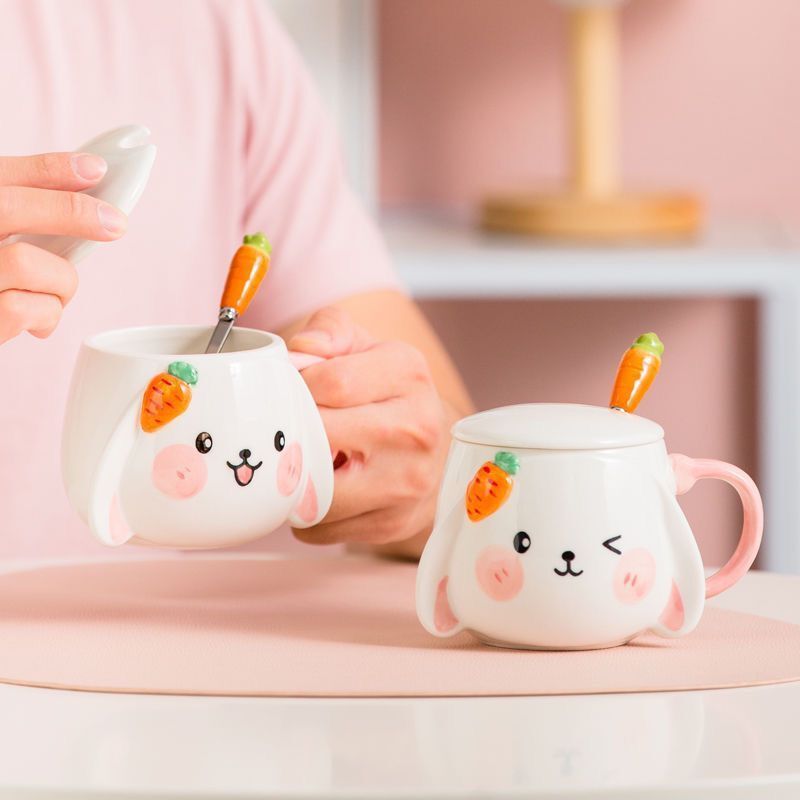 Ceramic Cute Rabbit Mug With Lid Spoon