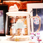 Transparent Glass Rabbit Cup with Handle & Lid