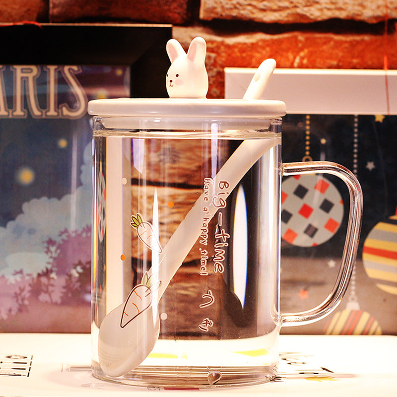 Transparent Glass Rabbit Cup with Handle & Lid