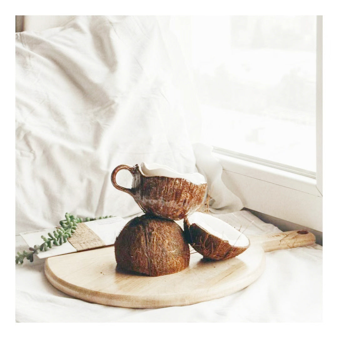 Vintage Hand-pinching Irregular Ceramic Mark Coconut Cup