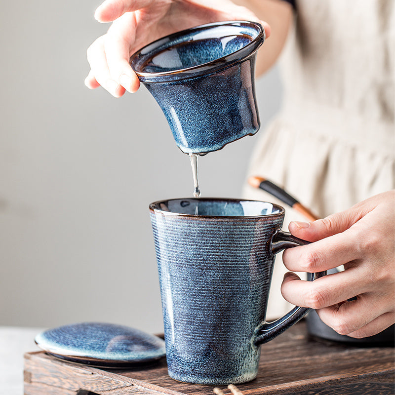 Vintage Ceramic Tea Cup with Lid and Filter