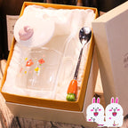 Transparent Glass Rabbit Cup with Handle & Lid