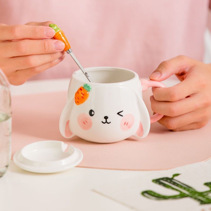 Ceramic Cute Rabbit Mug With Lid Spoon