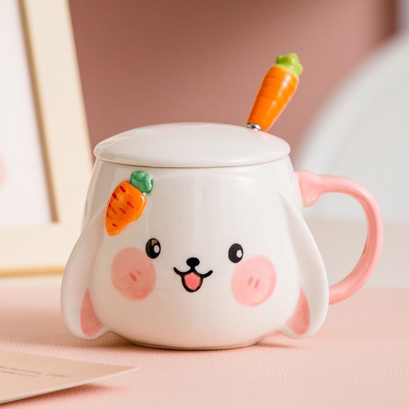 Ceramic Cute Rabbit Mug With Lid Spoon