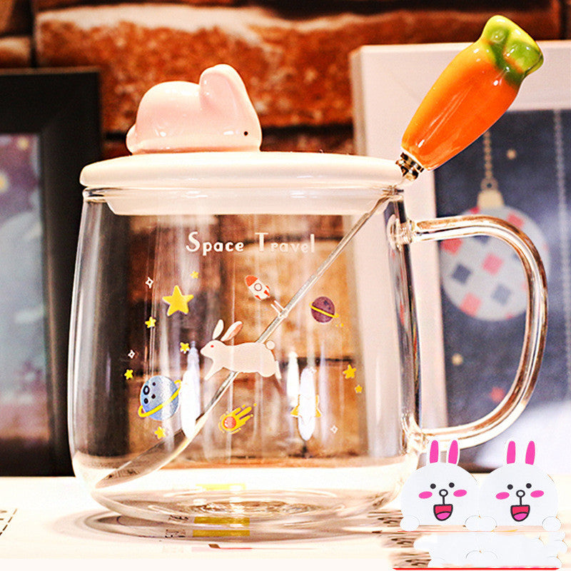 Transparent Glass Rabbit Cup with Handle & Lid