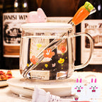 Transparent Glass Rabbit Cup with Handle & Lid