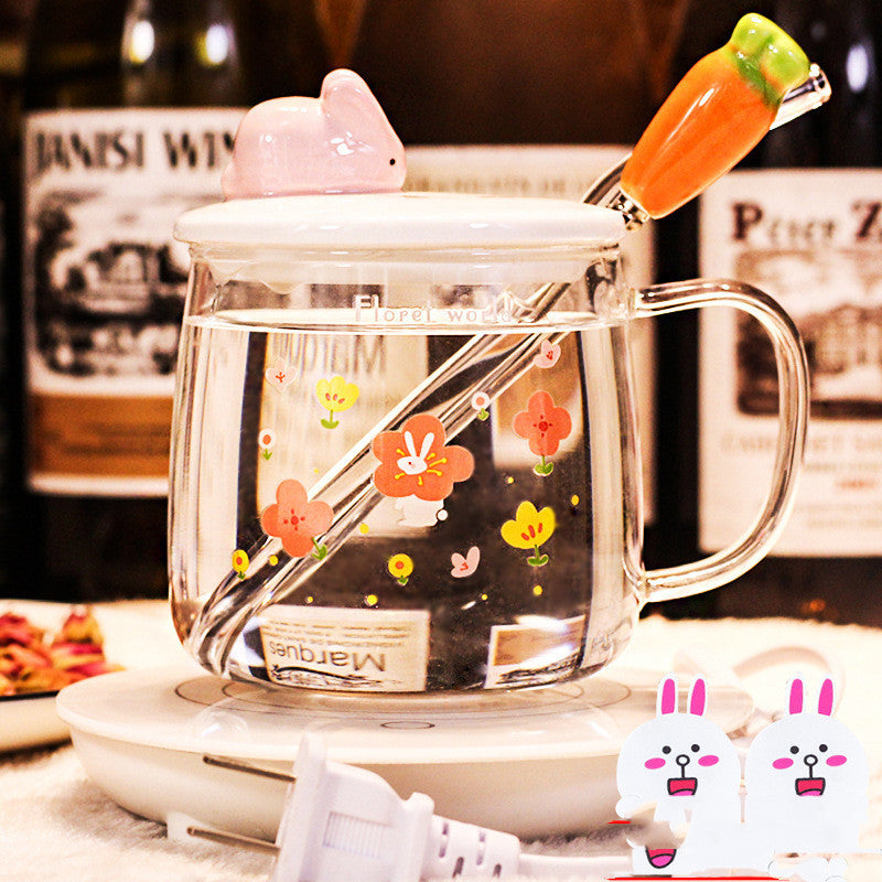 Transparent Glass Rabbit Cup with Handle & Lid
