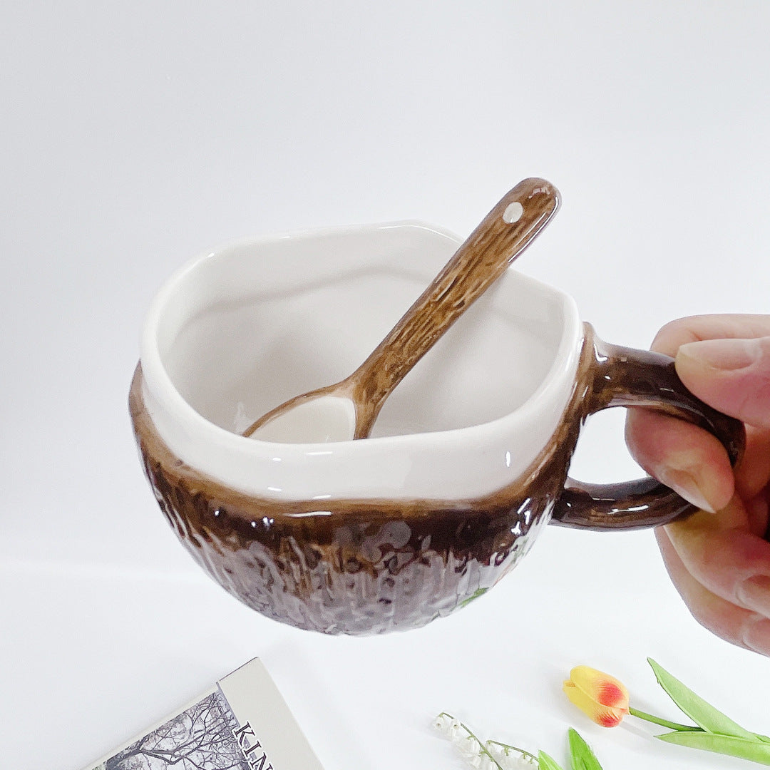 Vintage Hand-pinching Irregular Ceramic Mark Coconut Cup